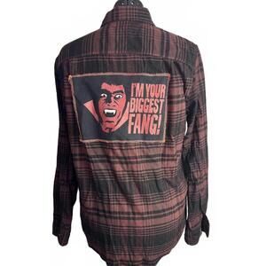 Vampire Fang Art Flannel – Upcycled Plaid‎ Shirt M | Spooky Unisex Button Down